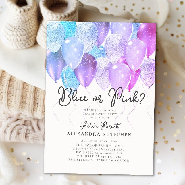 Balloon Arch Pink or Blue Elegant Gender Reveal Invitation (Creator Uploaded)