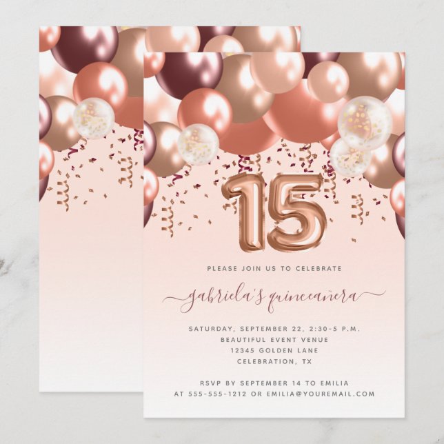 Balloon Arch Rose Gold Burgundy Quinceañera Invitation (Front/Back)