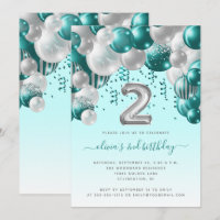 Balloon Arch Teal Silver Girls 2nd Birthday Party