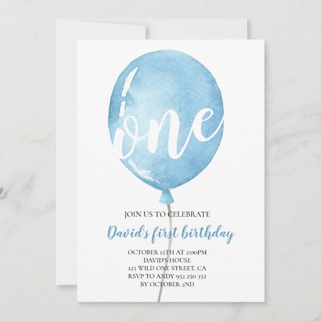 Balloon Baby Boy 1st Birthday Invitation (Front)