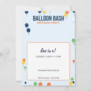 Balloon Bash Kids Birthday Party Invitation
