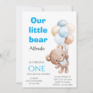 Balloon Bear Birthday Party Invitation