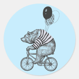 Balloon Bicycle Bear Classic Round Sticker