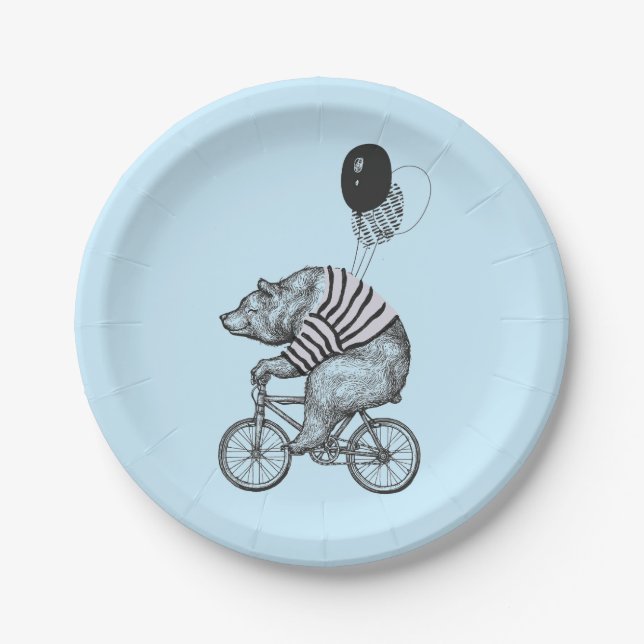 Balloon Bicycle Bear Paper Plate (Front)