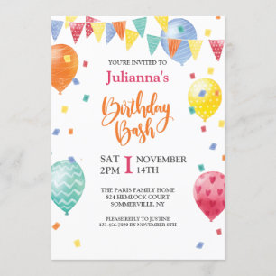 Balloon Birthday Bash Invitation