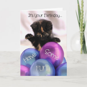 Balloon Birthday: Funny Kitten Birthday Card