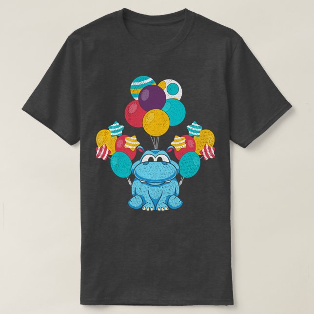Balloon Birthday Hippo Hippopotamus T-Shirt (Design Front)