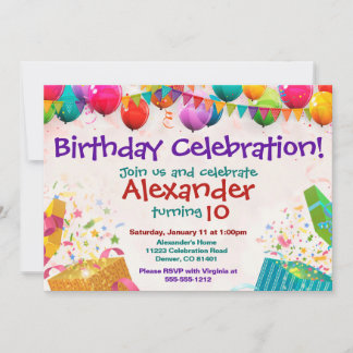Balloon Birthday Invitation Flat Card