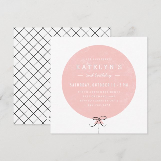 Balloon Birthday Invitation - Peach (Front/Back)
