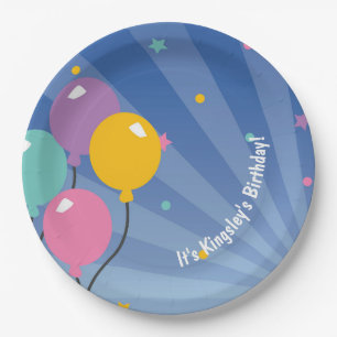 Balloon Birthday Party Dark Blue  Paper Plate