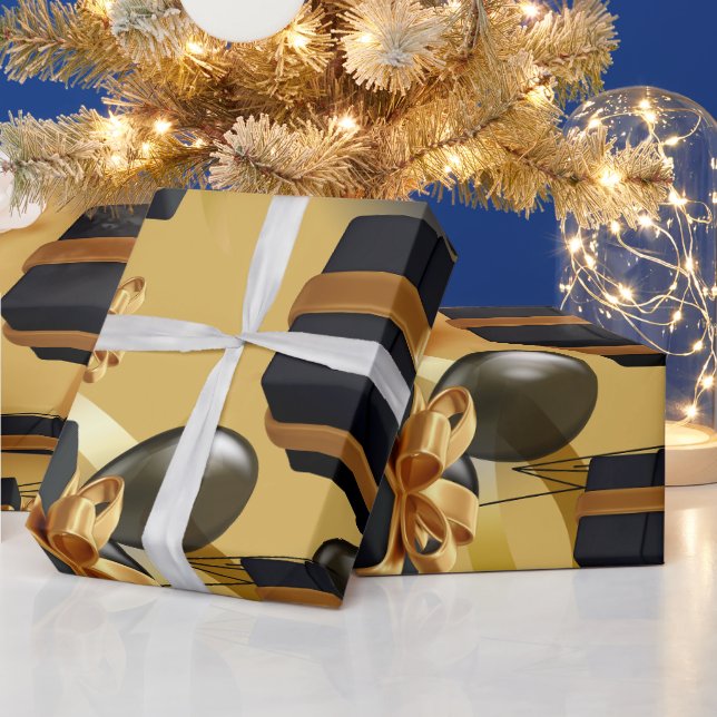 Balloon Black & Gold Gift Box Matte Wrapping Paper (Holidays)