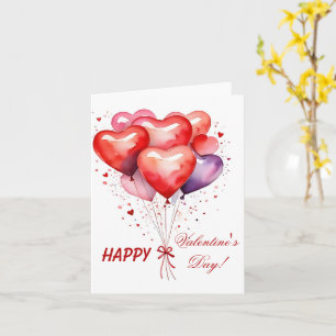 Balloon Bouquet Red and Pink Hearts Card