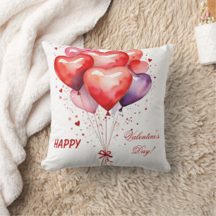 Balloon Bouquet Red and Pink Hearts Cushion