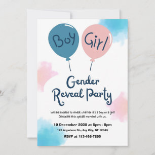 Balloon Boy Girl Gender Reveal Invitation