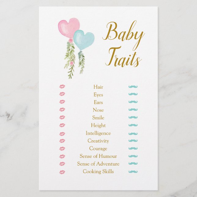 Balloon Boy or Girl Gender Reveal Baby Traits (Front)