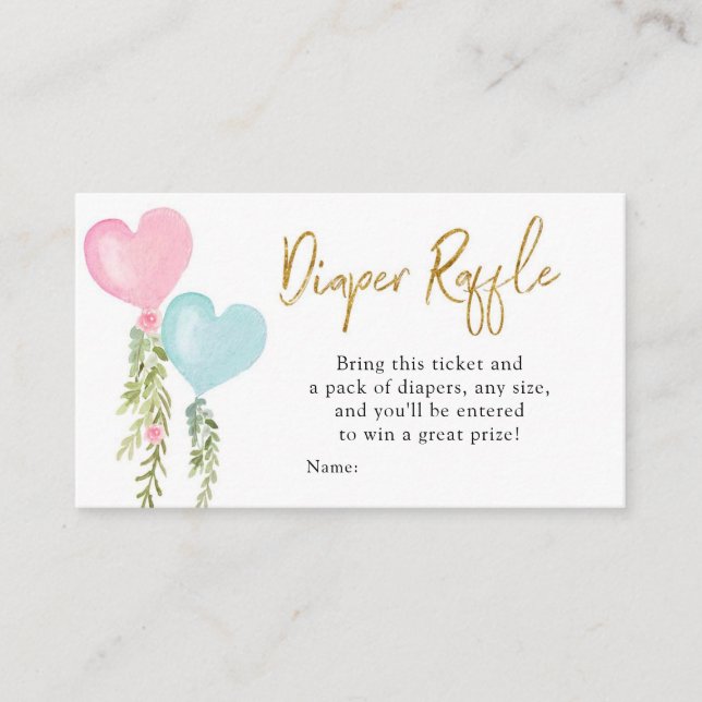 Balloon Boy or Girl Gender Reveal Diaper Raffle Enclosure Card (Front)