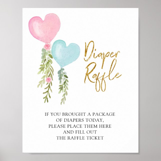 Balloon Boy or Girl Gender Reveal Diaper Raffle Poster (Front)