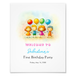 Balloon Buddies Bash Boy 1st Birthday Party Sign