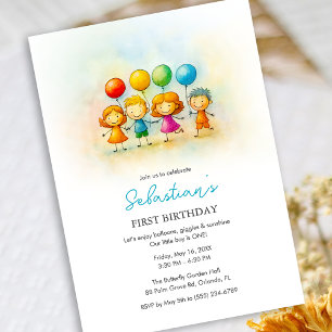 Balloon Buddies Bash – Fun 1st Birthday for boy Invitation