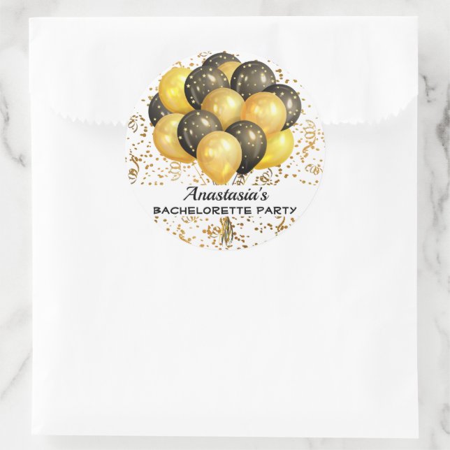 Balloon Bundle Gold Confetti Bachelorette Party Classic Round Sticker (Bag)