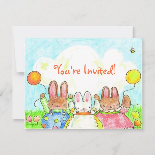balloon bunny birthday invitation (Front)