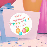 Balloon Bunting Flag Kid Birthday  Classic Round Sticker<br><div class="desc">Cute Balloon Bunting Flag Kid Birthday stickers. Cute birthday stickers for the kids` birthday party celebration. Colourful balloons and the bunting flags. Personalise with your child`s name.</div>