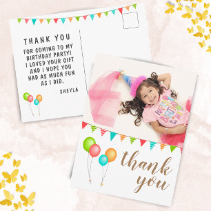 Balloon Bunting Flags Thank you Birthday Photo  Postcard