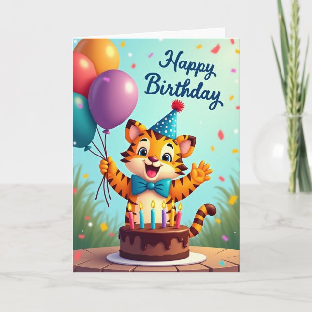 Balloon Cat Birthday Card (Front)