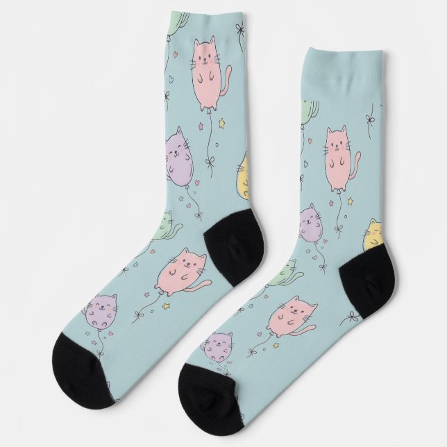 Balloon Cat Pattern  Cute Minimalist Kids  Socks (Left)