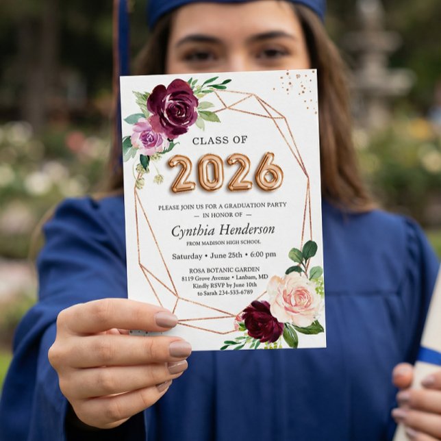 Balloon Class of 2026 Purple Floral Graduation Invitation (Creator Uploaded)