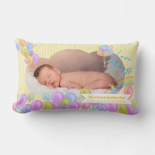 Balloon Cloud Rainbow Baby Photo Pink Throw Pillow