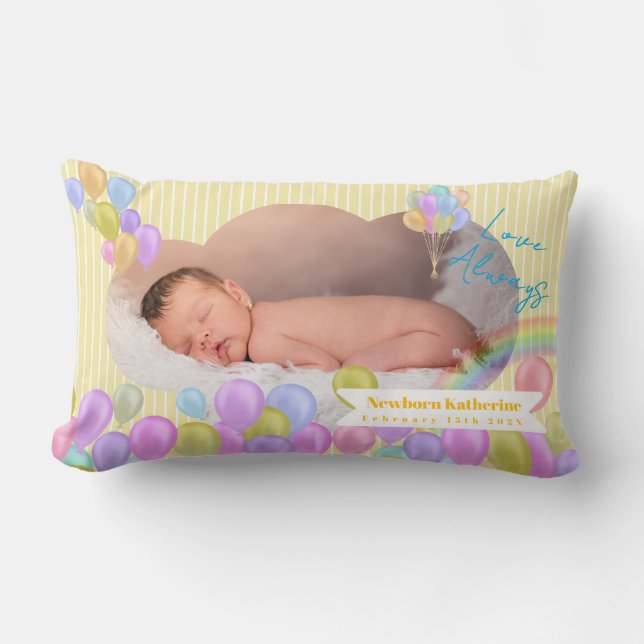 Balloon Cloud Rainbow Baby Photo Pink Throw Pillow (Front)
