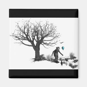 Balloon Clown Old Tree & Black Birds Turquoise Magnet