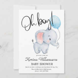 balloon cute elephant baby shower invitation