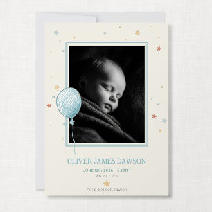 Balloon Daydream Birth Announcement 5x7 Photo Card