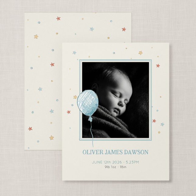 Balloon Daydream Compact Baby Announcement (Balloon Daydream - Compact New Baby Flat Photo Card)