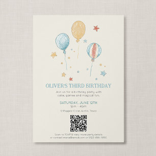 Balloon Daydream Kid's Birthday Invitation with QR