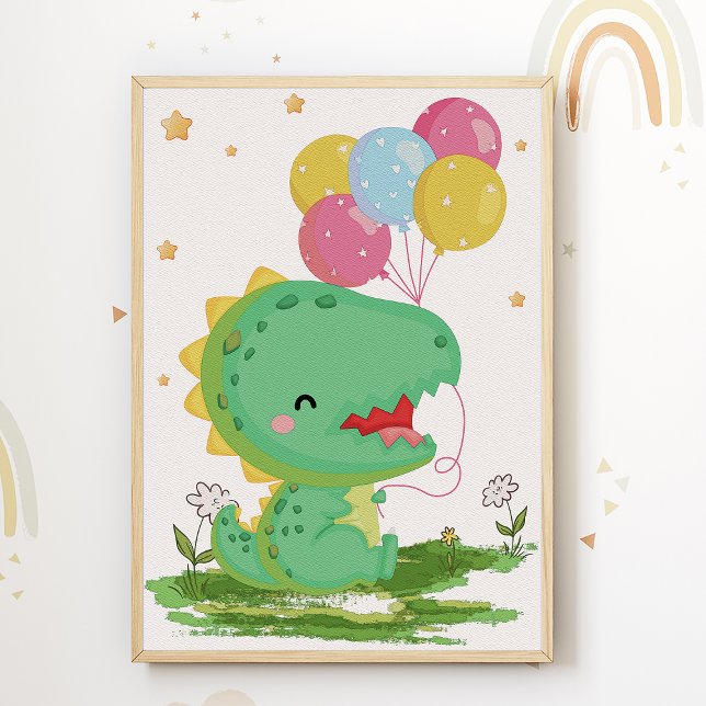 Balloon Dinosaur Nursery Print Kids Room Poster (Creator Uploaded)