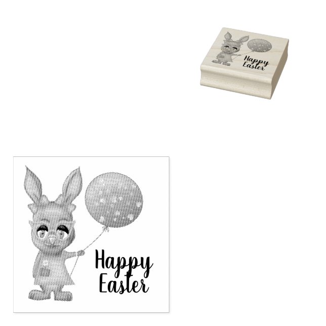 Balloon Diva Bunny Easter Custom Happy Easter Rubber Stamp (Stamped)