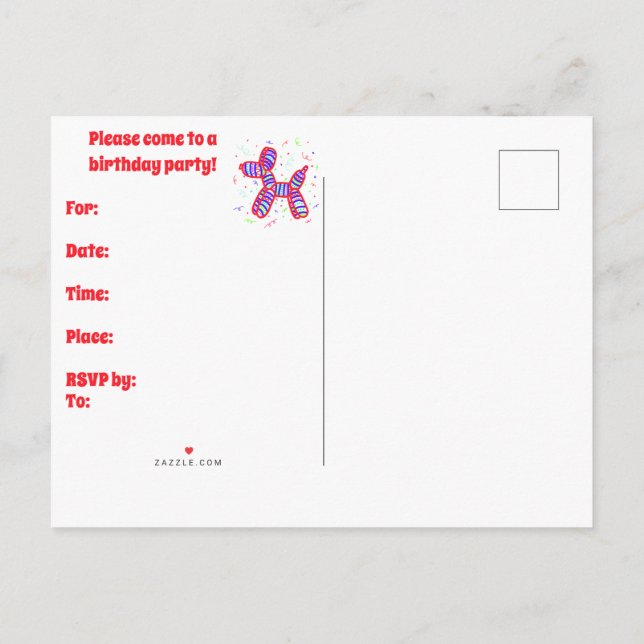 Balloon Dogs Party Invitation Postcard (Back)