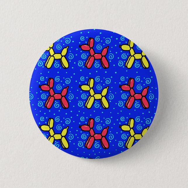 Balloon Dogs Pin-On Button in Blue, Red, Yellow (Front)