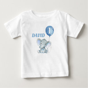 Balloon Elephant Cute Blue Baby Boy T-Shirt