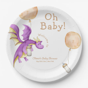 Balloon Fairy Dragon Bottle Baby Shower Welcome Paper Plate