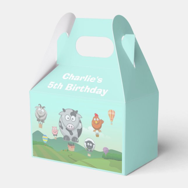 Balloon Farm Animals Custom Kids Birthday Favour Box (Front Side)