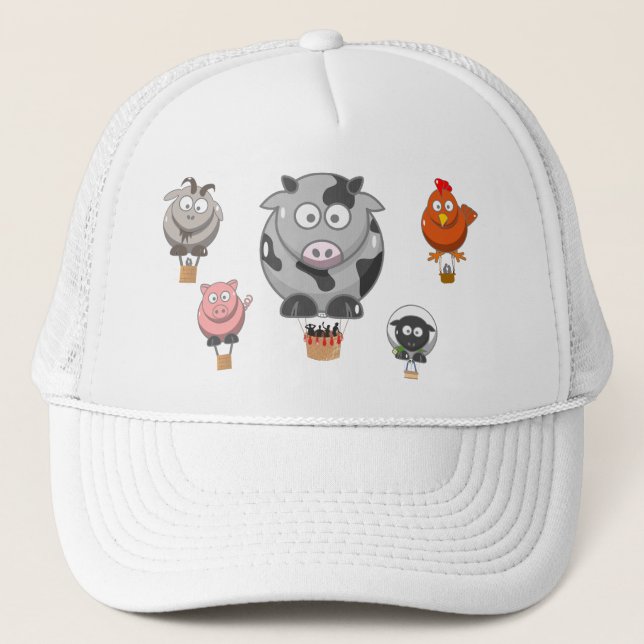 Balloon Farm Animals Fun Cartoon Trucker Hat (Front)