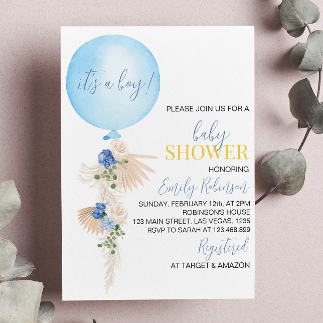 Balloon Floral Boy Baby Shower Invitation (Creator Uploaded)