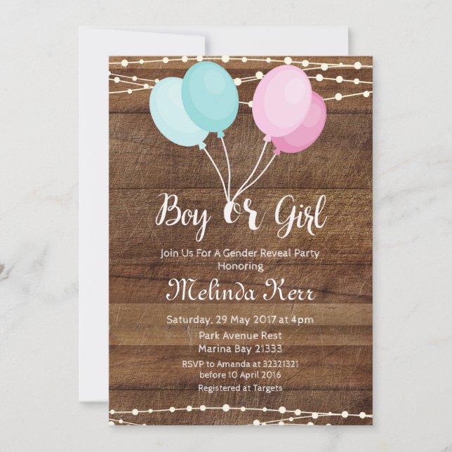 Balloon gender reveal party invitation (Front)