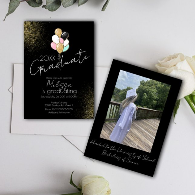 Balloon Glitter College Highschool Graduate Party  Invitation (Creator Uploaded)