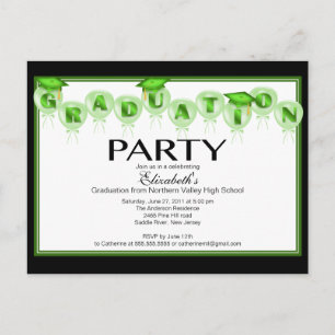 Balloon Graduation Party Invitation Green Cap Postcard