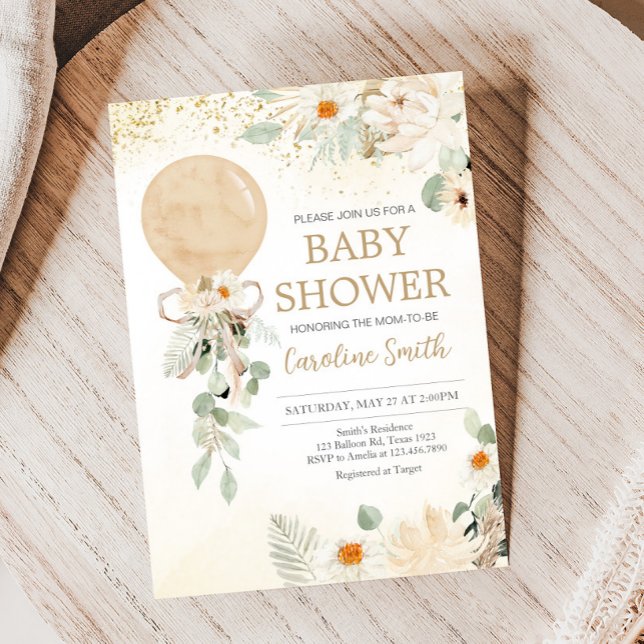 Balloon Greenery Gender Neutral Baby Shower Invitation (Gender Neutral Balloon Greenery Baby Shower Invitation)